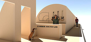 Entrance design for music practice rooms and recording studio in converted nissan hut